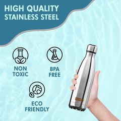USHA SHRIRAM Insulated Stainless Steel Water Bottle 500 ML (Pack of 2)| Hot for 18 Hours, Cold for 24 | Water Bottle for Home, Office, and Kids | Rust-Free, Durable, and Leak-Proof (SS 500ml - 2Pcs)