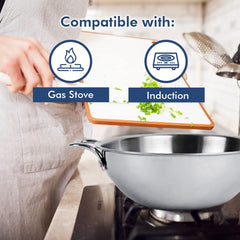 USHA SHRIRAM Triply Stainless Steel Kadai (1.6 L) with Frying Pan (1.2 L) & Tope with Lid (1.5L) | Stainless Steel Cookware Set | Stove and Induction Friendly | Easy Grip Handle | Combo Set (Medium)