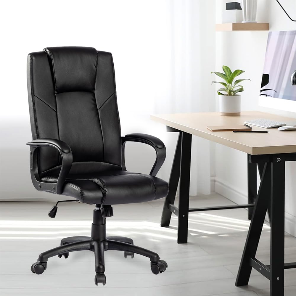 USHA SHRIRAM Black Ergonomically Designed Back Executive Office Chair | Lift Lock Tilt Mechanism | Class III Gas Lift | Conference Room Chair | Office Chair for Home | Leathereate Chair with Arm Rest