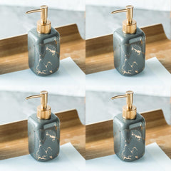 USHA SHRIRAM 300ml Soap Dispenser Bottle | Ceramic Soap & Lotion Dispenser Set | Kitchen Dish Soap Pump Dispenser Set | Hand Shower Washing Soap Dispenser (Design 3 - Grey, Pack of 4)