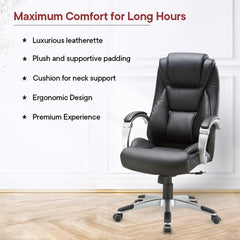 USHA SHRIRAM Black Ergonomically Designed Back Executive Office Chair | Lift Lock Tilt Mechanism | Class III Gas Lift | Conference Room Chair | Office Chair for Home | Leathereate Chair with Arm Rest