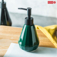 USHA SHRIRAM Soap Dispenser | Ceramic Soap & Lotion Dispenser Set | Kitchen Dish Soap Pump Dispenser Set | Hand Shower Washing Soap Dispenser for Kitchen Sink & Bathroom (250 ml, Green, 2)