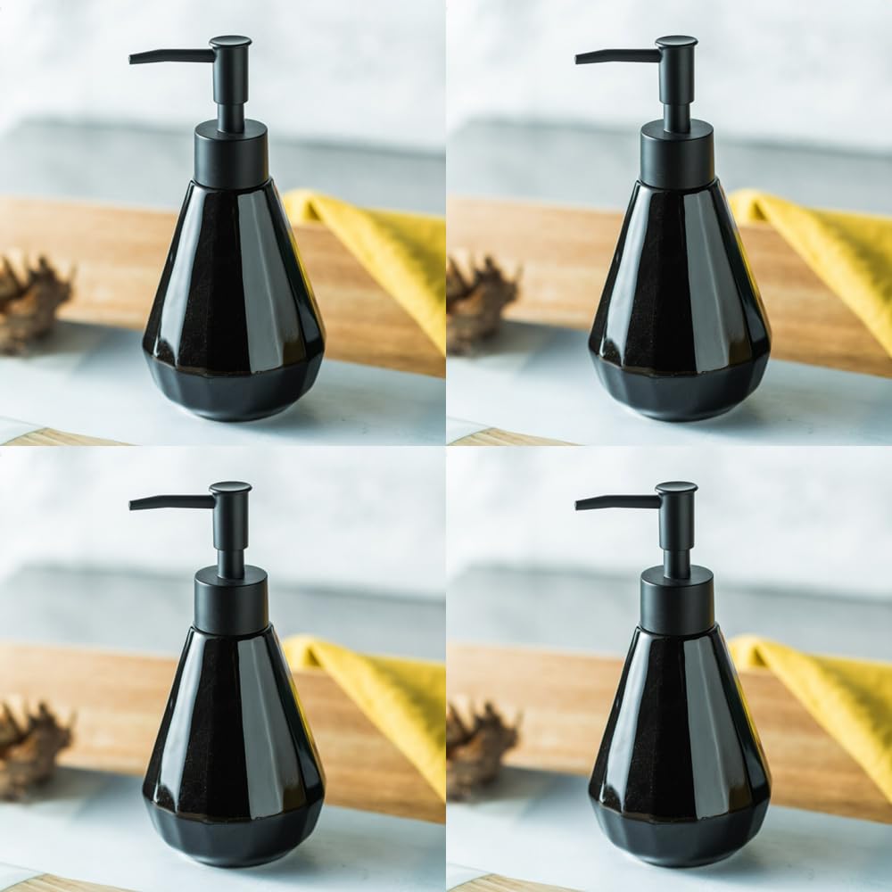 USHA SHRIRAM Soap Dispenser | Ceramic Soap & Lotion Dispenser Set | Kitchen Dish Soap Pump Dispenser Set | Hand Shower Washing Soap Dispenser for Kitchen Sink & Bathroom (250 ml, Black, 2)