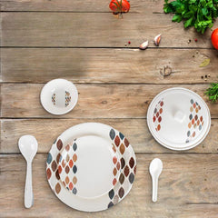 USHA SHRIRAM Dine Smart Melamine 32 Pieces Stylon Dinner Set Heat-Resistant | Durable | Shatter-Resistant | Light-Weight | BPA Free (Leaf Dot)