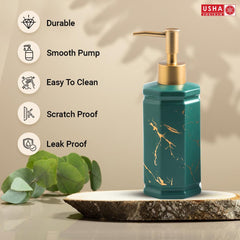 USHA SHRIRAM 350ml Soap Dispenser Bottle | Ceramic Soap & Lotion Dispenser Set | Kitchen Dish Soap Pump Dispenser Set | Hand Shower Washing Soap Dispenser (Design 2 - Green, Pack of 4)