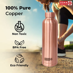 USHA SHRIRAM Pure Copper Water Bottle (1 L) & Copper Matka (8L)| Eco-Friendly, Biodegradable & Non-Toxic | Water Bottle for Kids & Adults | Lightweight, Leak-Proof, Durable & Rust-Free Tamba Bottle