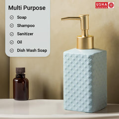 USHA SHRIRAM 350ml Soap Dispenser Bottle | Ceramic Soap & Lotion Dispenser Set | Kitchen Dish Soap Pump Dispenser Set | Hand Shower Washing Soap Dispenser (Deisgn 3 - Grey, Pack of 4)