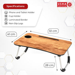 USHA SHRIRAM Wooden Foldable Laptop Table | Lab Desk for Study | Portable Laptop Table for Office Men Women Kids | LaptopDesk | Lab Desk for Laptop | Laptop Desk for Table Bed | Bed Desk (Brown)