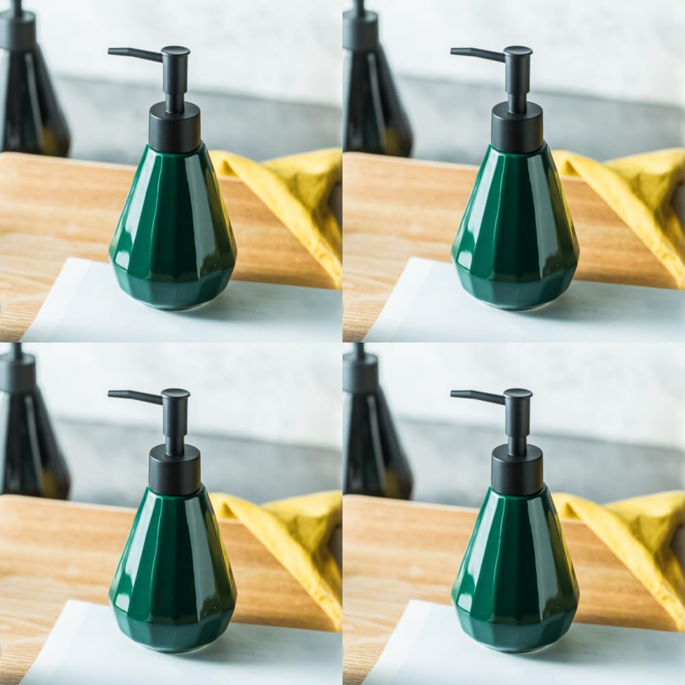 USHA SHRIRAM Soap Dispenser | Ceramic Soap & Lotion Dispenser Set | Kitchen Dish Soap Pump Dispenser Set | Hand Shower Washing Soap Dispenser for Kitchen Sink & Bathroom (250 ml, Green, 2)