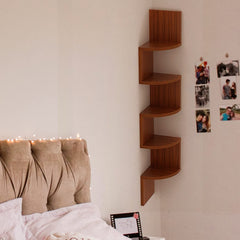 USHA SHRIRAM 5 Tier Zig Zag Corner Wall Shelf for Living Room | Wall Mounted Shelf Engineered Wood | Durable & Sturdy Wall Shelf | Teak Natural | 1 Piece