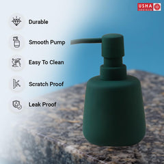 USHA SHRIRAM 260ml Soap Dispenser Bottle | Ceramic Soap & Lotion Dispenser Set | Kitchen Dish Soap Pump Dispenser Set | Hand Shower Washing Soap Dispenser (Design2 - Green, Pack of 2)