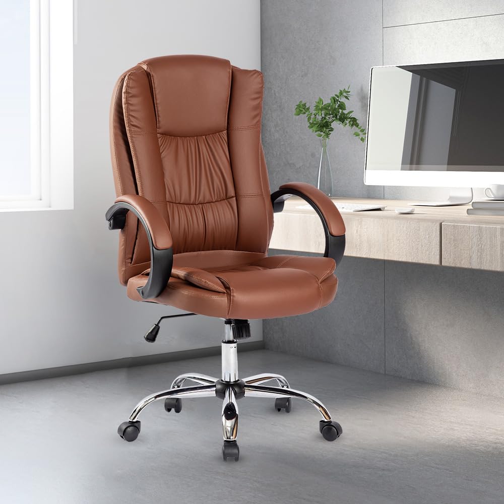 USHA SHRIRAM Brown Ergonomically Designed Back Executive Office Chair | Lift Lock Tilt Mechanism | Class III Gas Lift | Conference Room Chair | Office Chair for Home | Leathereate Chair with Arm Rest