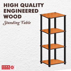 USHA SHRIRAM 4-Tier Wooden Side Table | Durable & Sturdy Engineered Wood | Side Table for Living Room | Ready to Assemble | 1 Piece | Teak Natural