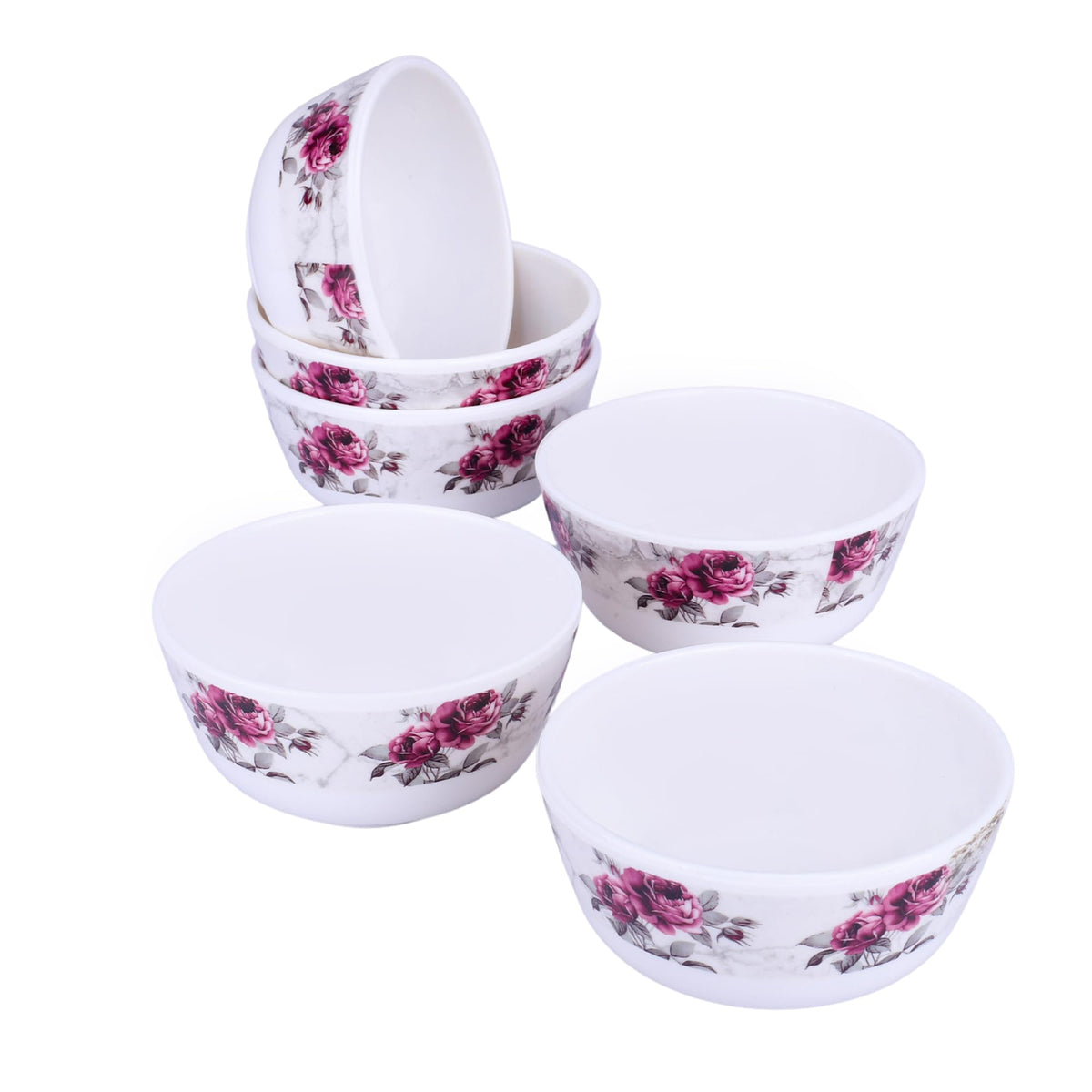 USHA SHRIRAM Melamine (220ml) Veg Bowl Set |Fibre Plastic Snack Dessert Vegetable Bowl | Unbreakable Heat Resistant| Durable Shatter Resistant| Light Weight| BPA Free (Pink Marble Flower, 12 Pcs)