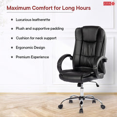 USHA SHRIRAM Black Ergonomically Designed Back Executive Office Chair | Lift Lock Tilt Mechanism | Class III Gas Lift | Conference Room Chair | Office Chair for Home | Leathereate Chair with Arm Rest