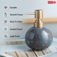 USHA SHRIRAM 300ml Soap Dispenser Bottle | Ceramic Soap & Lotion Dispenser Set | Kitchen Dish Soap Pump Dispenser Set | Hand Shower Washing Soap Dispenser (Design 1 - Grey, Pack of 4)