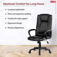 USHA SHRIRAM Black Ergonomically Designed Back Executive Office Chair | Lift Lock Tilt Mechanism | Class III Gas Lift | Conference Room Chair | Office Chair for Home | Leathereate Chair with Arm Rest