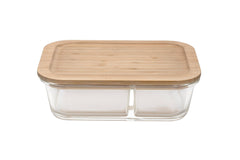 USHA SHRIRAM Borosilicate Glass Tiffin Box Lid| Glass Tiffin Box For Office For Men Women| Leak-Proof Lunch Box | Borosilicate Lunch Box With Wooden Lid | Glass Lunch Box With Lid (980ml - Bamboo Lid)