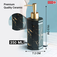 USHA SHRIRAM 350ml Soap Dispenser Bottle | Ceramic Soap & Lotion Dispenser Set | Kitchen Dish Soap Pump Dispenser Set | Hand Shower Washing Soap Dispenser (Design 2 - Black, Pack of 4)