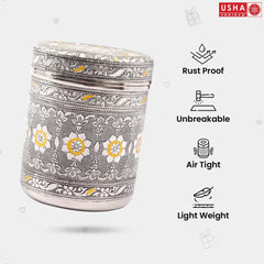 USHA SHRIRAM Stainless Steel Crafted Storage Box |Gift Set | Kitchen Storage Organiser | Dabba For Kitchen | Rust Proof | Multi Purpose Box (Silver - 800ml (2Pcs)) (Silver)
