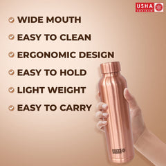 USHA SHRIRAM Pure Copper Water Bottle (1 L) & Copper Matka (8L)| Eco-Friendly, Biodegradable & Non-Toxic | Water Bottle for Kids & Adults | Lightweight, Leak-Proof, Durable & Rust-Free Tamba Bottle