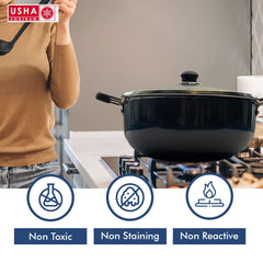 USHA SHRIRAM Triply Stainless Steel Kadai with Lid (2.2L) & Non Stick Kadai with Lid (2.4L) | Stove & Induction Cookware | Heat Surround Cooking | Heavy Bottom Kadai | Deep Frying Kadhai