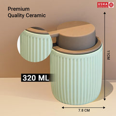 USHA SHRIRAM 320ml Soap Dispenser Bottle | Ceramic Soap & Lotion Dispenser Set | Kitchen Dish Soap Pump Dispenser Set | Hand Shower Washing Soap Dispenser (Design 2 - Blue, Pack of 4)