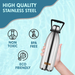 USHA SHRIRAM Insulated Stainless Steel Water Bottle 1500 ML | Food Grade | Water Bottle for Home, Office & Kids | Hot for 18 Hours, Cold for 24 Hours | Rust-Free, Durable & Leak-Proof (Pack of 2)