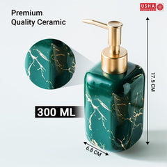 USHA SHRIRAM 300ml Soap Dispenser Bottle | Ceramic Soap & Lotion Dispenser Set | Kitchen Dish Soap Pump Dispenser Set | Hand Shower Washing Soap Dispenser (Design 2 - Green, Pack of 4)