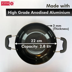 USHA SHRIRAM Non Stick Frying Pan (22cm) & Kadai with Lid (2.8L) | Stove & Induction Cookware | Minimal Oil Cooking | 3 Layer Non Stick Coating | Non-Toxic & Lightweight | Non Stick Cookware Set