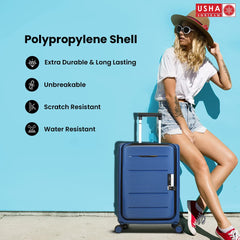 USHA SHRIRAM Check-in Bag (24 inch - 65cm) Collapsible Luggage Bag | Polypropylene Shell | Navy Blue | Suitcase for Travel | 360 Degree Wheel & Lock | Foldable Trolley Bag for Travel