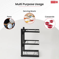 USHA SHRIRAM Buckle Type Pot Rack 3 Layers (2Pcs) | Stackable Kitchen Basket for Storage | Carbon Steel Collapsible Foldable Basket for Fruits and Vegetables | Rust-Resistant | Unbreakable