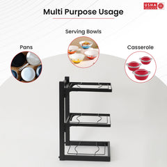 USHA SHRIRAM Buckle Type Pot Rack 3 Layers (5Pcs) | Stackable Kitchen Basket for Storage | Carbon Steel Collapsible Foldable Basket for Fruits and Vegetables | Rust-Resistant | Unbreakable
