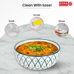 USHA SHRIRAM Ceramic Bowl for Snack & Dinner(2Pcs) | Ramen Soup Bowl Microwave Safe | Chip Resistant Dinnerware | Snack Serving Bowl | Dinning Bowl Katoris for Dinner | Serving Bowl Set | Pasta Bowl