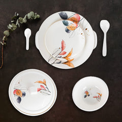 USHA SHRIRAM Dine Smart Melamine 32 Pieces Stylon Dinner Set Heat-Resistant | Durable | Shatter-Resistant | Light-Weight | BPA Free (Vector Flower)