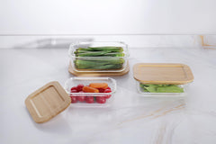 USHA SHRIRAM Borosilicate Food Container Bamboo lid|Borsilicate Glass Container For Kitchen Storage | Microwave Safe | Glass Container With Wooden Airtight Lid (3 Pcs - 370ml, 640ml, 1050ml)