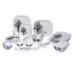 USHA SHRIRAM Dinner Set| 31 Piece |Fibre Dinner Set for Family |Melamine Set | Unbreakable | Heat Resistant| Durable| Shatter| Resistant| Light| Weight| BPA Free (Black Tree)