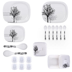USHA SHRIRAM Dinner Set| 31 Piece |Fibre Dinner Set for Family |Melamine Set | Unbreakable | Heat Resistant| Durable| Shatter| Resistant| Light| Weight| BPA Free (Black Tree)