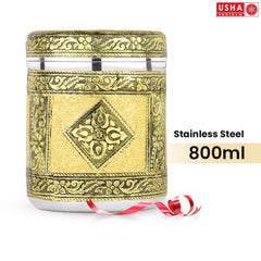 USHA SHRIRAM Stainless Steel Crafted Storage Box |Gift Set | Kitchen Storage Organiser | Dabba For Kitchen | Rust Proof | Multi Purpose Box (Silver - 800ml (2Pcs)) (Rexine)