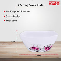 USHA SHRIRAM Melamine 12 Veg Bowl Set| Square Pink Marble Flower Square |Fibre Dinner Set For Family |Melamine Set | Unbreakable | Heat| Resistant| Durable| Shatter| Resistant| Light| Weight| BPA Free