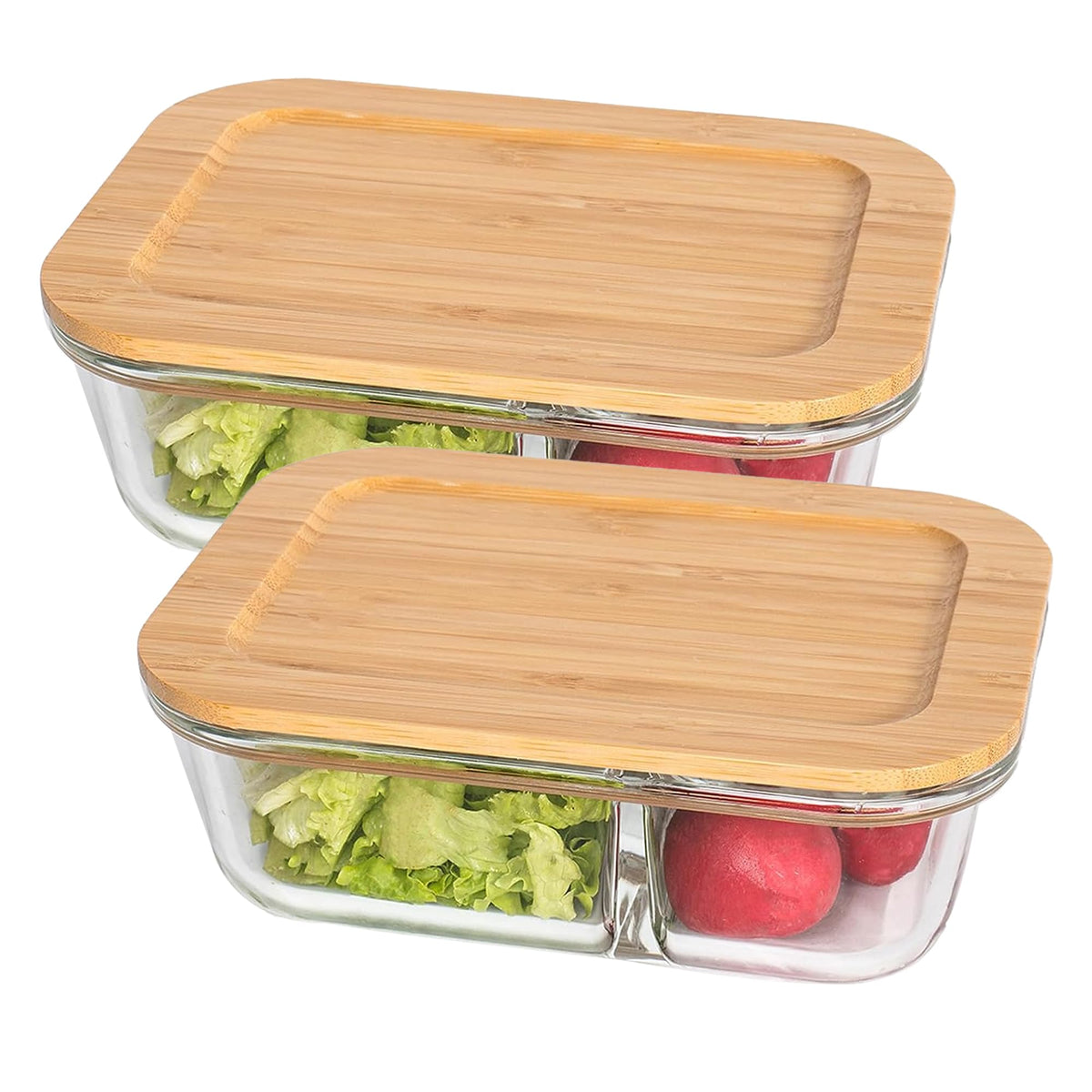 USHA SHRIRAM Borosilicate Tiffin Box| Tiffin Box for Office for Men Women| Leak-Proof Lunch Box | Borosilicate Lunch Box with Wooden Lid | (980ml - Set of 2)