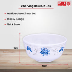 USHA SHRIRAM Melamine 12 Veg Bowl Set| Round|Corel Blue Round |Fibre Dinner Set for Family |Melamine Set | Unbreakable | Heat| Resistant| Durable| Shatter| Resistant| Light| Weight| BPA Free