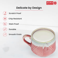 USHA SHRIRAM Ceramic Tea Coffee Cup (2Pcs) | Coffee Mug Ceramic Microwave Safe | Refrigerator Safe | Scratch Resistant | Stain Proof | Dinnerware | Dinner Plate for Family Occasion | Diwali Gift Set