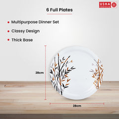 USHA SHRIRAM Melamine 12 Plate Set|Round|Yellow Bamboo Round |Fibre Dinner Set for Family |Melamine Set | Unbreakable | Heat| Resistant| Durable| Shatter| Resistant| Light| Weight| BPA Free