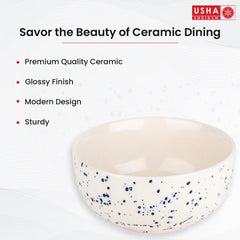 USHA SHRIRAM Ceramic Bowl for Snack & Dinner(2Pcs) | Ramen Soup Bowl Microwave Safe | Chip Resistant Dinnerware | Snack Serving Bowl | Dinning Bowl Katoris for Dinner | Serving Bowl Set | Pasta Bowl