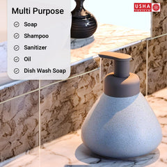 USHA SHRIRAM Soap Dispenser Bottle | Ceramic Soap & Lotion Dispenser Set | Kitchen Dish Soap Pump Dispenser Set | Hand Shower Washing Soap Dispenser (360ml - Design 1 - Blue, Pack of 1)