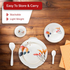 USHA SHRIRAM Dine Smart Melamine 32 Pieces Stylon Dinner Set Heat-Resistant | Durable | Shatter-Resistant | Light-Weight | BPA Free (Vector Flower)