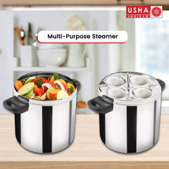 USHA SHRIRAM Stainless Steel Idli Cooker (6 Plates - 24 Button Idlis & 24 Medium Idlis) | Induction & Gas Friendly | Idly Maker with Stand | Steel Steamer For Cooking | Steamer For Vegetables Cooking