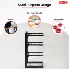USHA SHRIRAM Buckle Type Pot Rack 4 Layers (5Pcs) | Stackable Kitchen Basket for Storage | Carbon Steel Collapsible Foldable Basket for Fruits and Vegetables | Rust-Resistant | Unbreakable