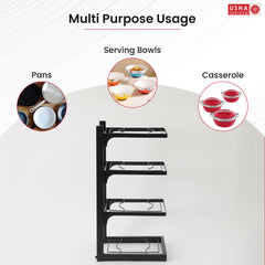 USHA SHRIRAM Buckle Type Pot Rack 4 Layers (3Pcs) | Stackable Kitchen Basket for Storage | Carbon Steel Collapsible Foldable Basket for Fruits and Vegetables | Rust-Resistant | Unbreakable